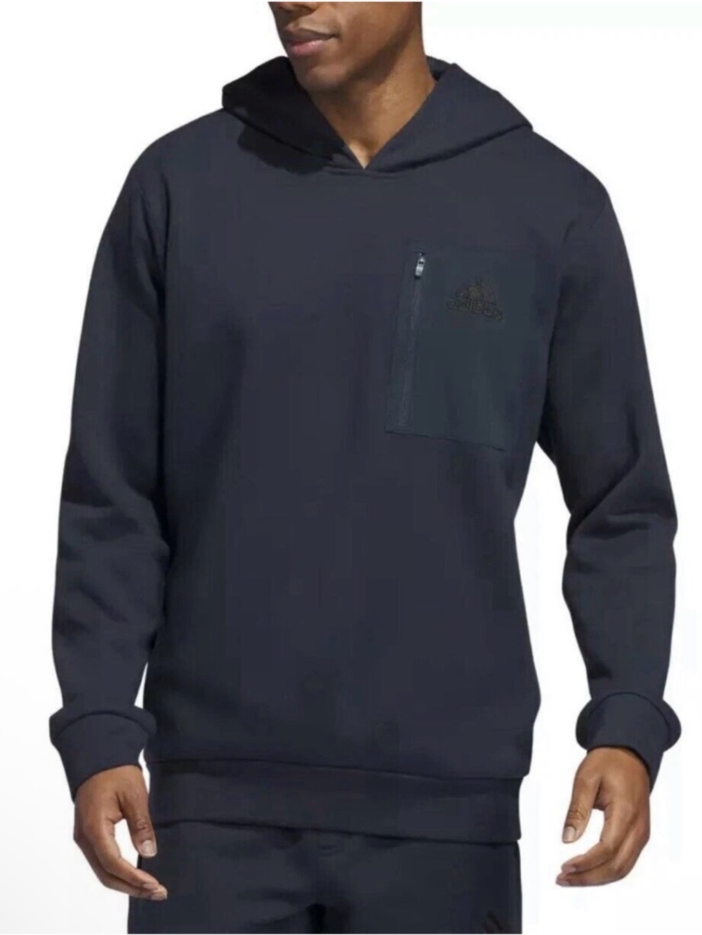 adidas Men’s Dark Navy Pullover Hoodie with Zip Chest Pocket